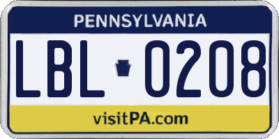 PA license plate LBL0208