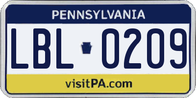 PA license plate LBL0209