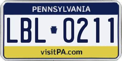 PA license plate LBL0211