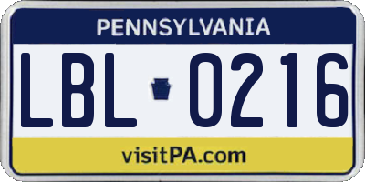PA license plate LBL0216