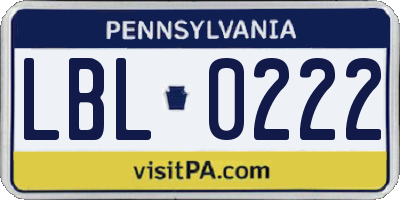 PA license plate LBL0222