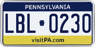 PA license plate LBL0230