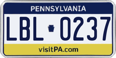 PA license plate LBL0237