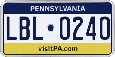 PA license plate LBL0240