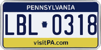 PA license plate LBL0318