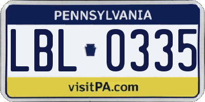PA license plate LBL0335