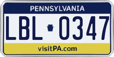 PA license plate LBL0347