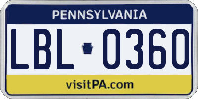 PA license plate LBL0360