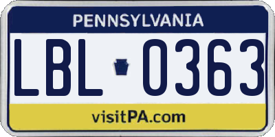 PA license plate LBL0363