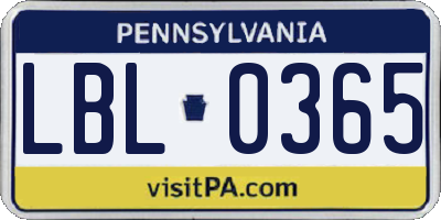PA license plate LBL0365