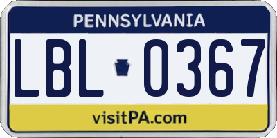 PA license plate LBL0367
