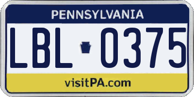 PA license plate LBL0375
