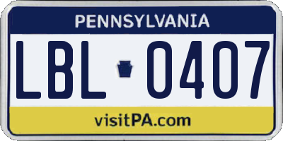PA license plate LBL0407