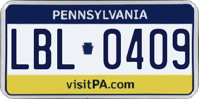 PA license plate LBL0409
