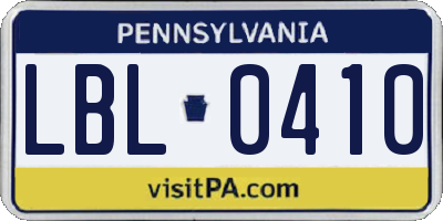 PA license plate LBL0410