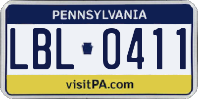 PA license plate LBL0411