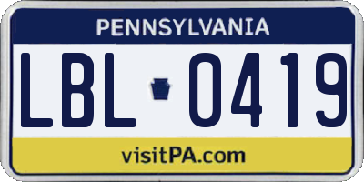 PA license plate LBL0419