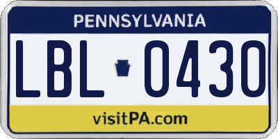 PA license plate LBL0430
