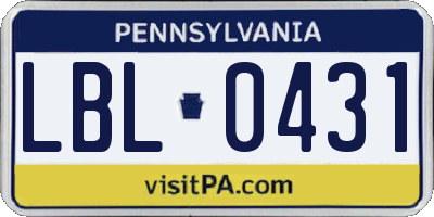PA license plate LBL0431