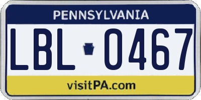 PA license plate LBL0467