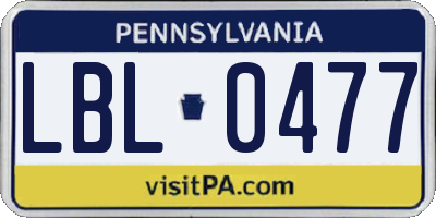 PA license plate LBL0477