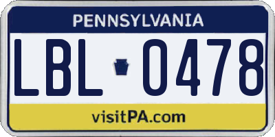 PA license plate LBL0478
