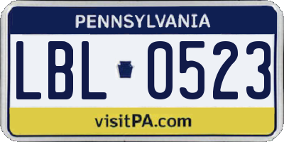 PA license plate LBL0523
