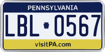 PA license plate LBL0567