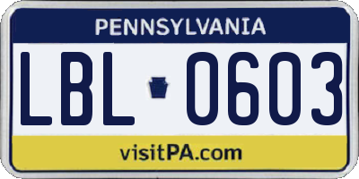 PA license plate LBL0603