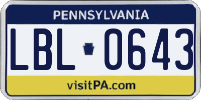 PA license plate LBL0643