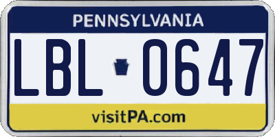 PA license plate LBL0647