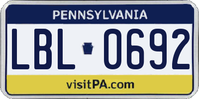 PA license plate LBL0692