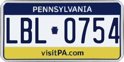 PA license plate LBL0754