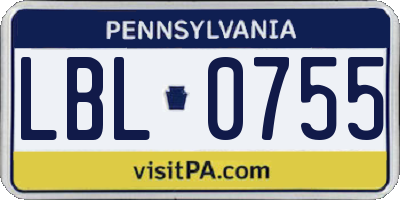 PA license plate LBL0755