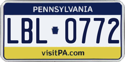 PA license plate LBL0772