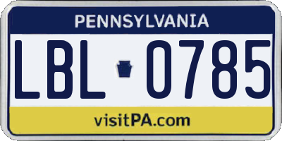 PA license plate LBL0785