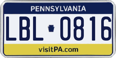 PA license plate LBL0816