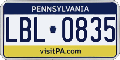 PA license plate LBL0835