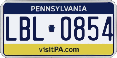 PA license plate LBL0854