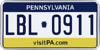 PA license plate LBL0911