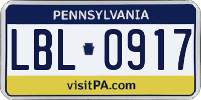 PA license plate LBL0917