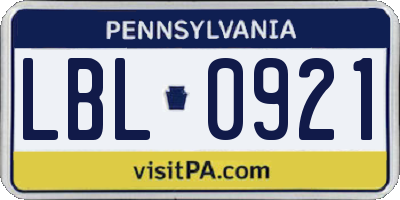 PA license plate LBL0921