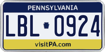 PA license plate LBL0924