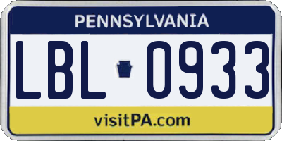 PA license plate LBL0933