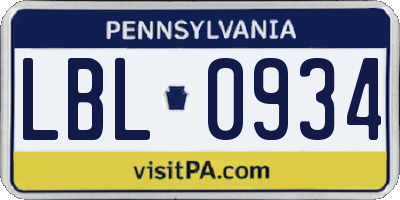 PA license plate LBL0934