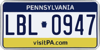 PA license plate LBL0947