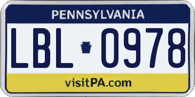 PA license plate LBL0978