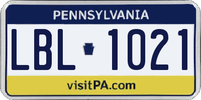 PA license plate LBL1021