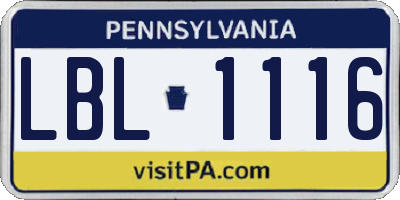 PA license plate LBL1116