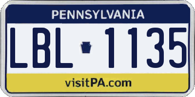 PA license plate LBL1135